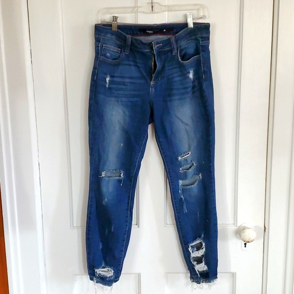 HARPER Distressed Jeans  Trashed Shredded -  Raw hem size : 28